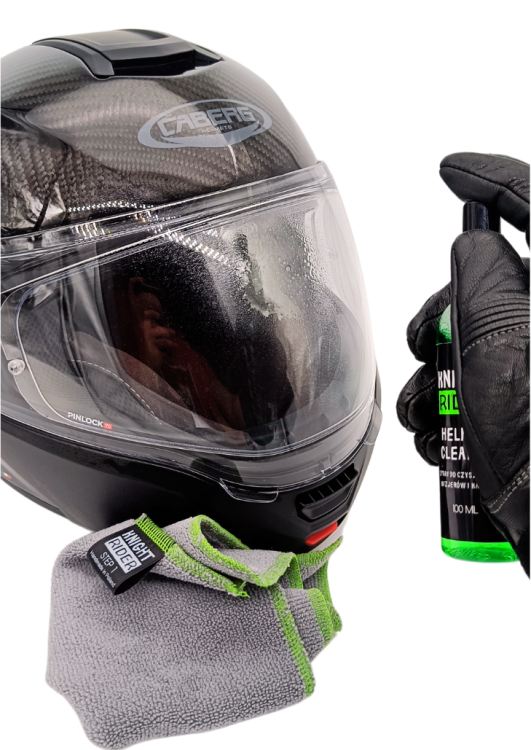 zestaw turystyczny czyszczenia kasku motocyklowego wizjera helmet cleaner travel kit moto akcesoria usuwanie owadow zabrudzen szyb gogli okularow motocykl narciarski snowboardowy visor cleaning spray outdoor preparat premium Knight Rider 30 100 ml