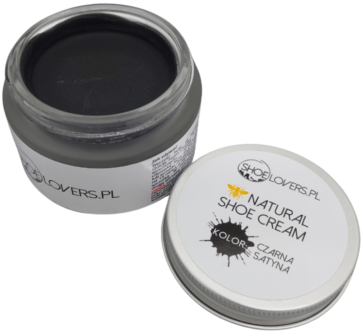 natural shoe cream czarna satyna krem do butow skora licowa pielegnacja obuwia leather shoe cream black satin odzywienie kolor renowacja ochrona wosk pszczeli carnauba shea shoe care konserwacja eleganckie obuwie premium preparat Shoelovers.pl