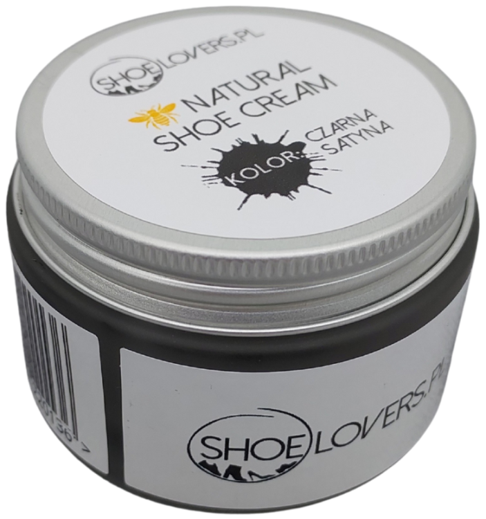natural shoe cream czarna satyna krem do butow skora licowa pielegnacja obuwia leather shoe cream black satin odzywienie kolor renowacja ochrona wosk pszczeli carnauba shea shoe care konserwacja eleganckie obuwie premium preparat Shoelovers.pl