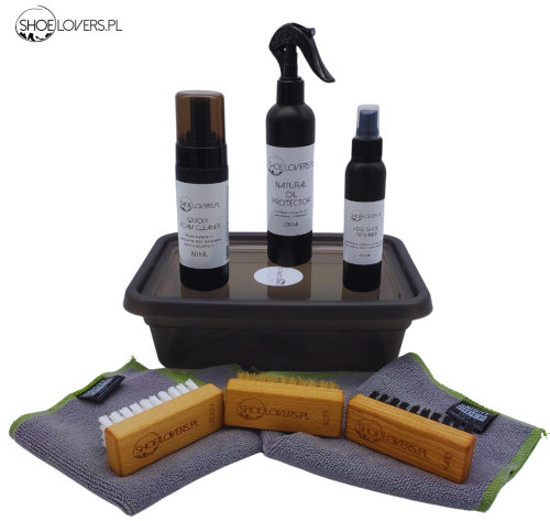 zestaw czyszczenia zamsz nubuk kompletny box pielęgnacja obuwia suede nubuck cleaning kit impregnacja szczotki mikrofibra pianka cleaner odswiezacz buty renowacja ochrona material suede care premium profesjonalny zestaw Shoelovers.pl
