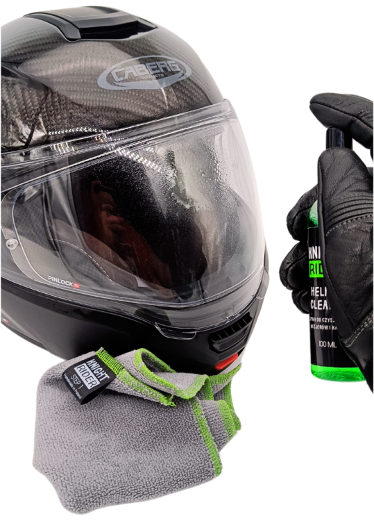 helmet cleaner spray czyszczenie kasku wizjera motocyklowego narciarskiego snowboardowego gogli szyb motocykla okularow usuwanie owadow zabrudzen helmet visor cleaner motocykl akcesoria moto outdoor preparat premium Knight Rider 30 100 ml