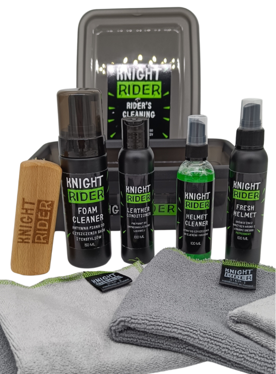 knight rider zestaw Riders cleaning kit czyszczenie skóry spodni kurtki motocykl motocyklista kombinezonu mleczko płyn kasku szybki pianka szczotka odświeżacz j0ony sprebra (1).png