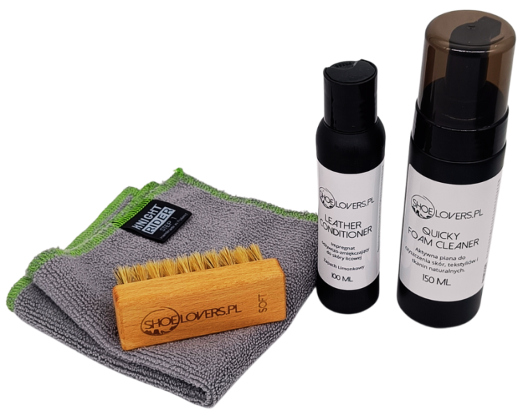 zestaw pielegnacji torebki plecaka czyszczenie skory galanteria akcesoria modowe leather care bag backpack cleaning kit impregnacja odswiezanie renowacja powierzchnia preparaty premium domowa konserwacja Shoelovers.pl profesjonalny produkt