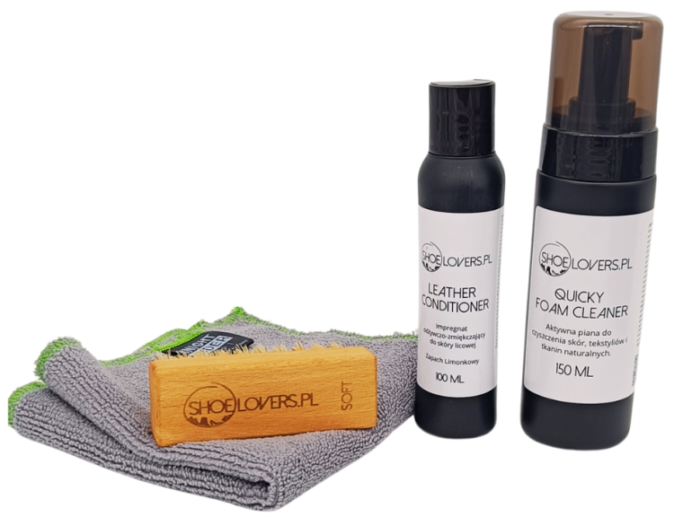 zestaw pielegnacji torebki plecaka czyszczenie skory galanteria akcesoria modowe leather care bag backpack cleaning kit impregnacja odswiezanie renowacja powierzchnia preparaty premium domowa konserwacja Shoelovers.pl profesjonalny produkt