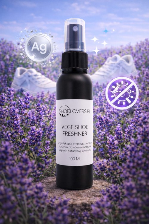 vege shoe freshner lawenda dezynfekcja butow spray jony srebra odswiezacz obuwia neutralizacja zapachu sneaker deodorant dezodorant do obuwia antybakteryjny pielegnacja sportowe trekkingowe lawendowy zapach odziez torby premium Shoelovers.pl