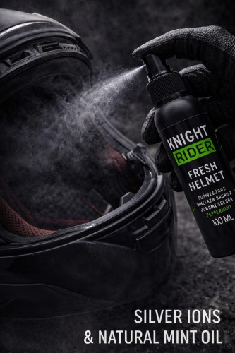 odświeżacz do kasku spray motocyklowy narciarski snowboardowy wspinaczkowy rowerowy odświeżanie wnętrza wyściółki dezodorant antybakteryjny jony srebra nano srebro miętowy zapach sprzęt sportowy turystyczny Knight Rider Fresh Helmet 100 ml polski eco