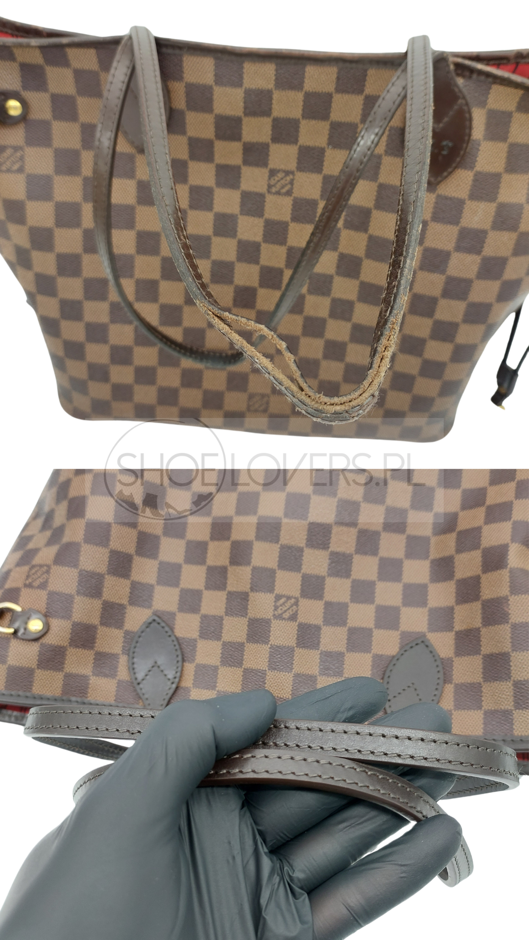 renowacja naprawa torebki profesjonalna Louis Vuitton LV warszawa kaletnik naprawa rączek wymiana neverfull